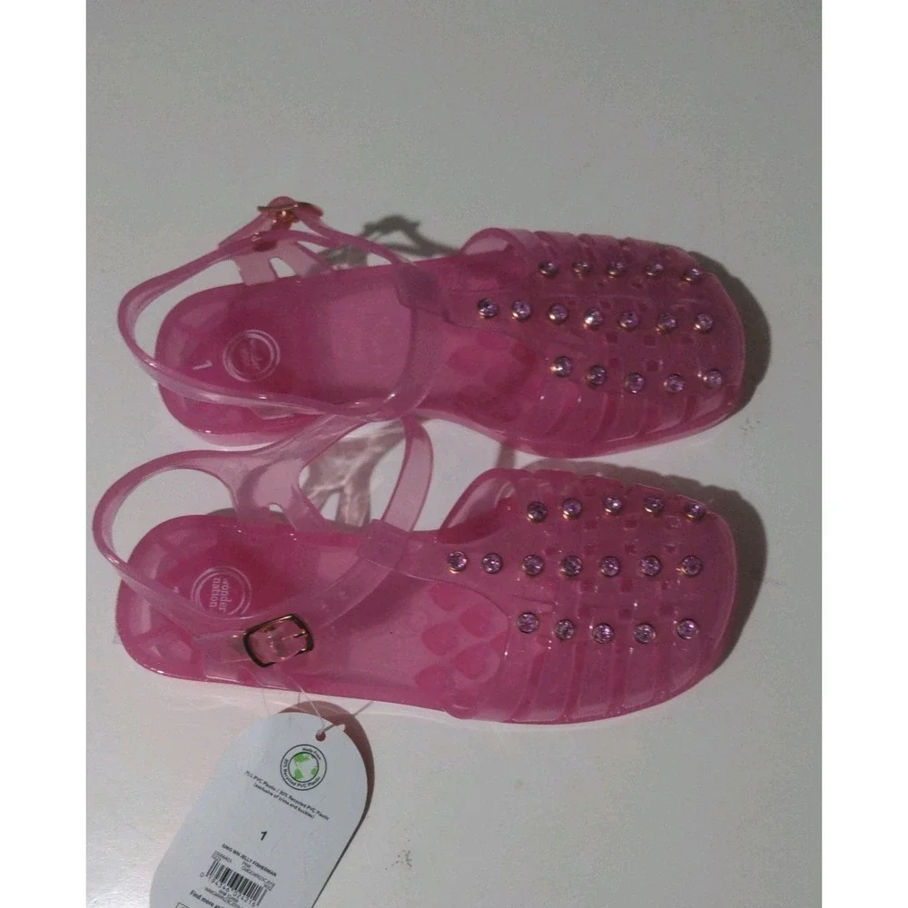 Wonder Nation Girls Pink Embellished Closed Toe Jellies Size 1 NWT
